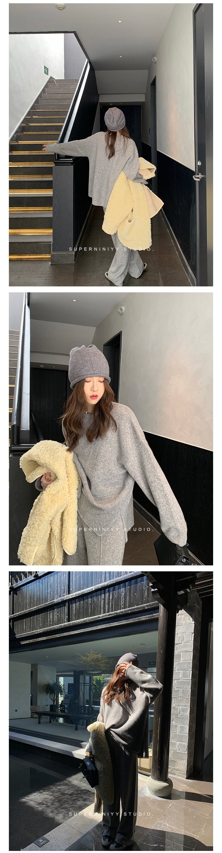 Набор из мягкого шерстяного свитера и широких брюк оптом из Китая