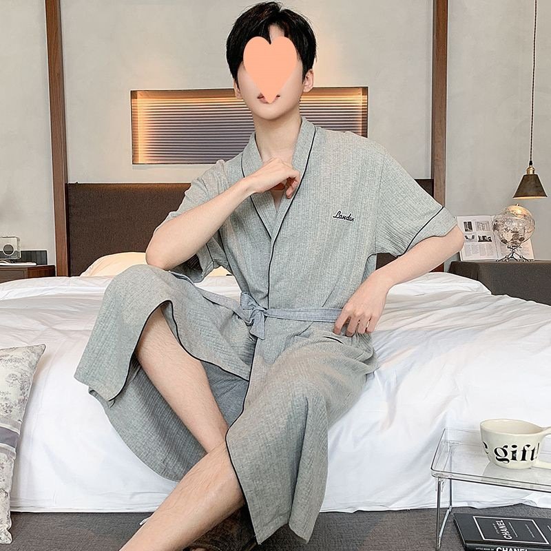 Мужской халат из чистого хлопка с коротким рукавом оптом