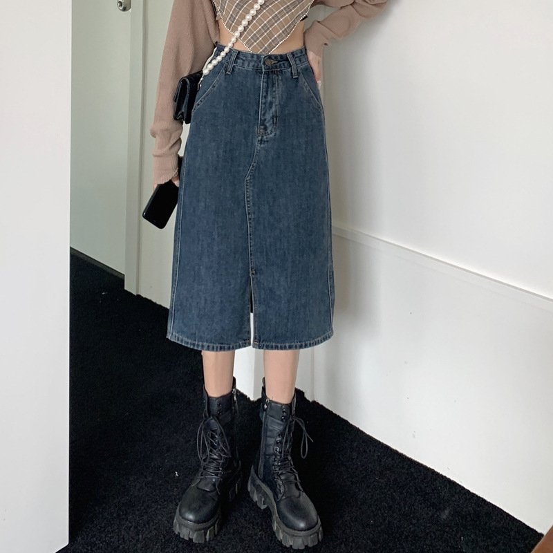 Джинсовая юбка винтажного высокого пояса оптом из Китая