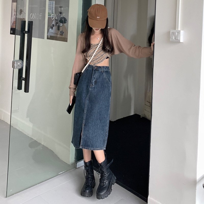 Джинсовая юбка винтажного высокого пояса оптом из Китая