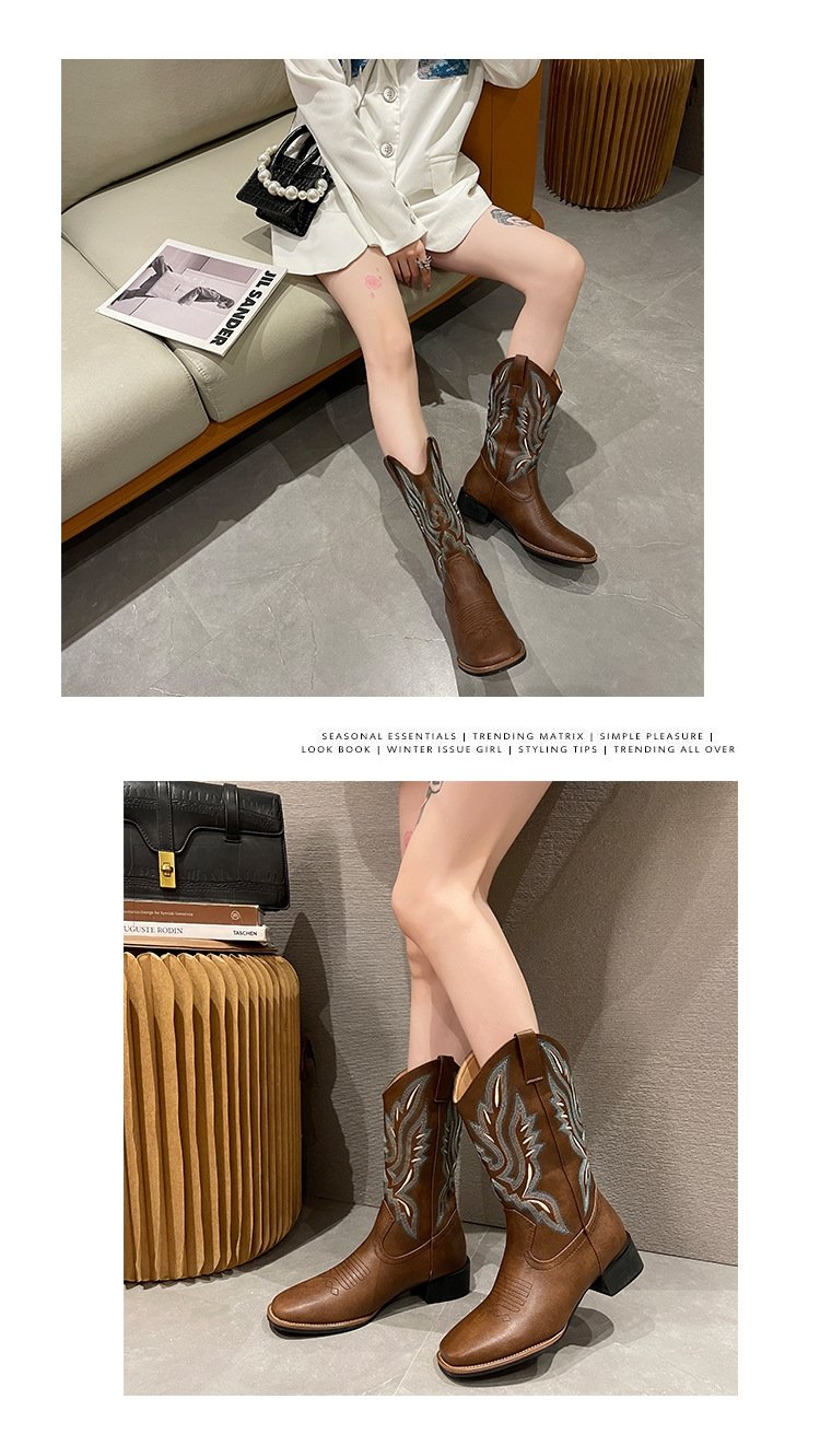 Женские сапоги рыцаря с вышивкой V-образного выреза 2024 весна-осень оптом