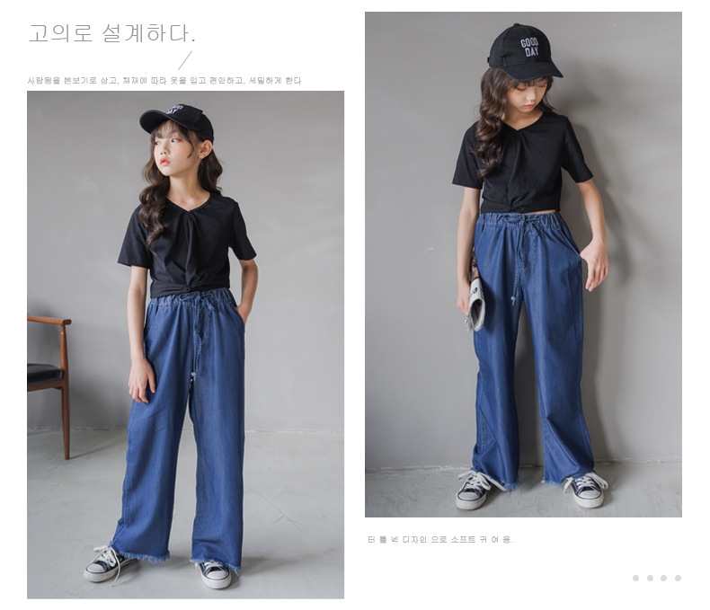 Джинсы для девочек 2021 летняя свободная тонкая шелковая прямая штаны с высокой талией оптом из Китая