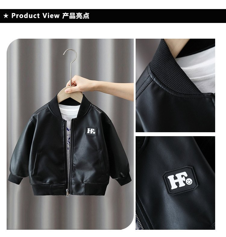 Детский куртка 2024 новинка мальчик черная кожаная куртка оптом из Китая
