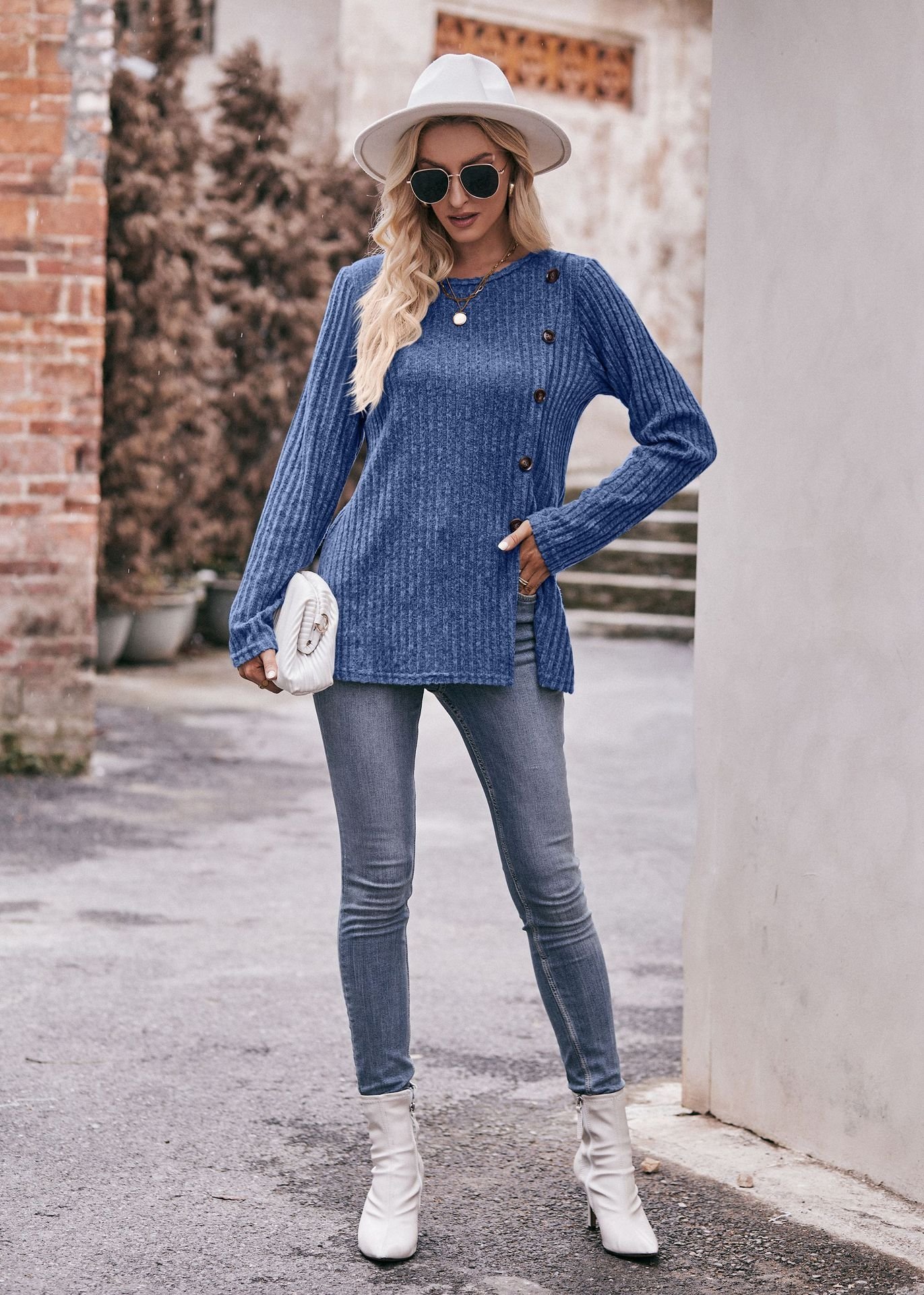 Женская футболка с круглым вырезом и пуговицами оптом из Китая