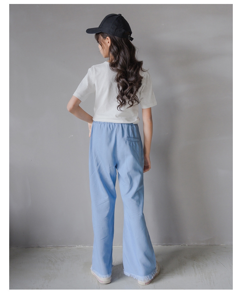 Джинсы для девочек 2021 летняя свободная тонкая шелковая прямая штаны с высокой талией оптом из Китая