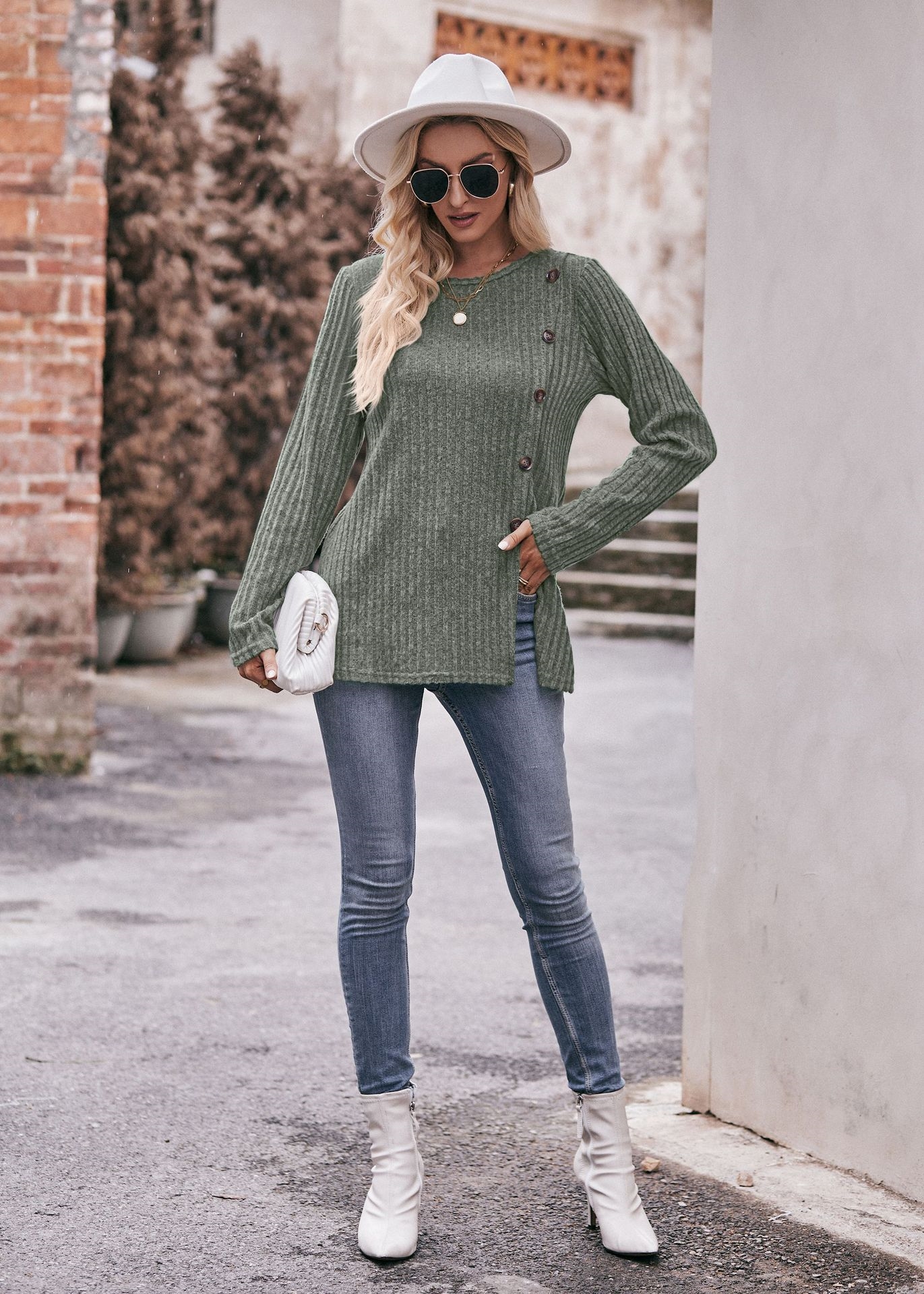 Женская футболка с круглым вырезом и пуговицами оптом из Китая