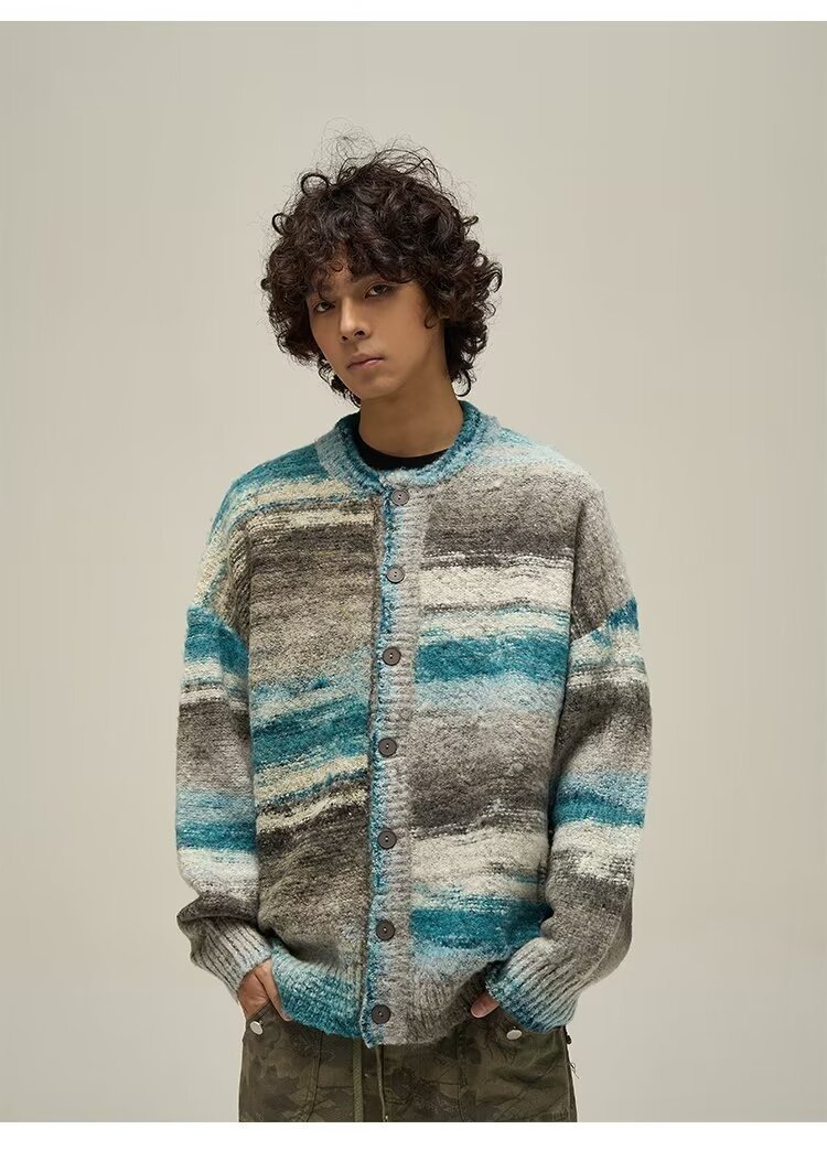 Ретро полосатый свитер с круглым вырезом оптом