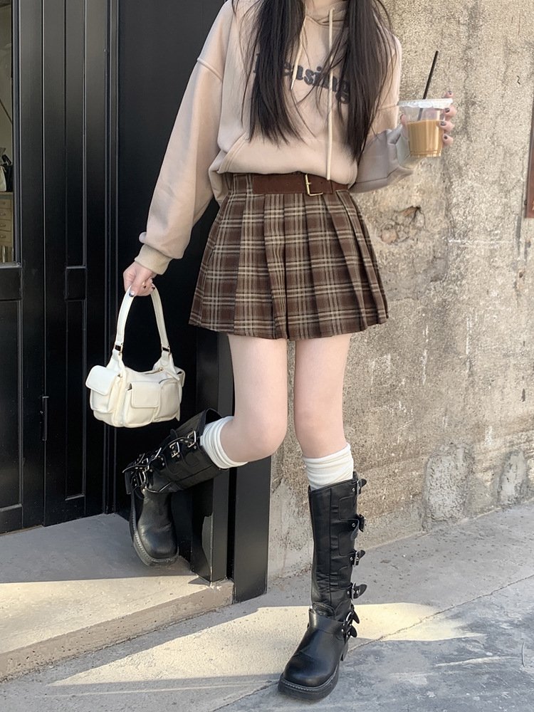 Весенняя женская клетчатая мини-юбка в американском ретро стиле оптом из Китая