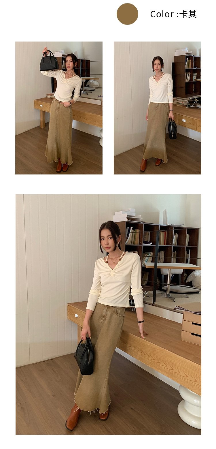 Высокая джинсовая юбка A-силуэта 2023 оптом из Китая