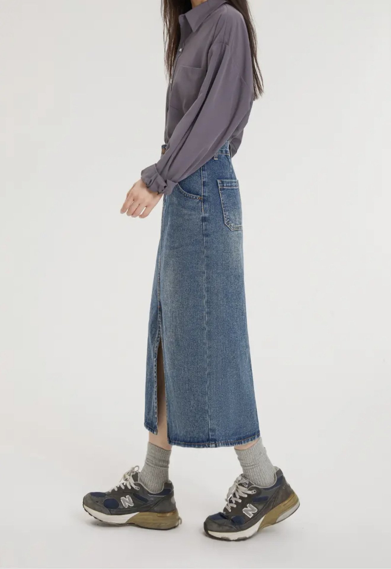 Джинсовая юбка с высокой талией и разрезом в стиле ретро оптом из Китая