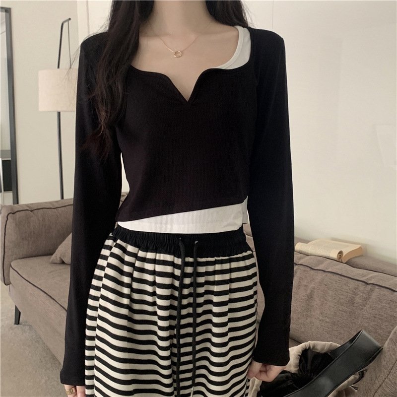 Женская футболка с длинным рукавом в ретро стиле оптом из Китая