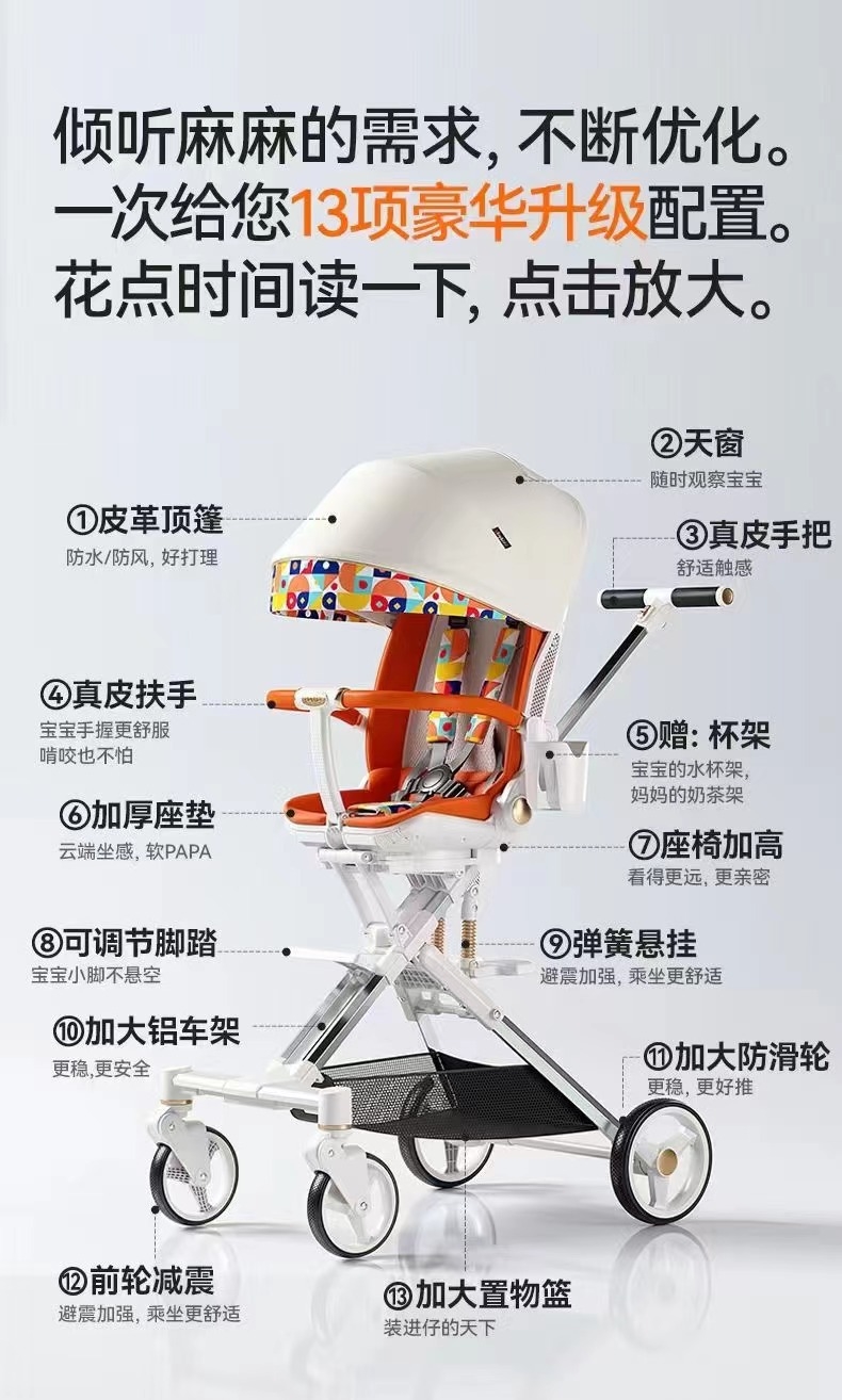 Playkids普洛可遛娃婴幼儿可躺可换向高景观轻便推车一键折叠X6X7 оптом из Китая