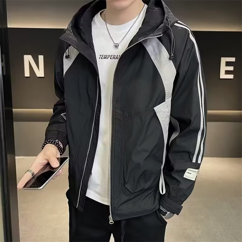 Мужская куртка с полосками и капюшоном оптом из Китая