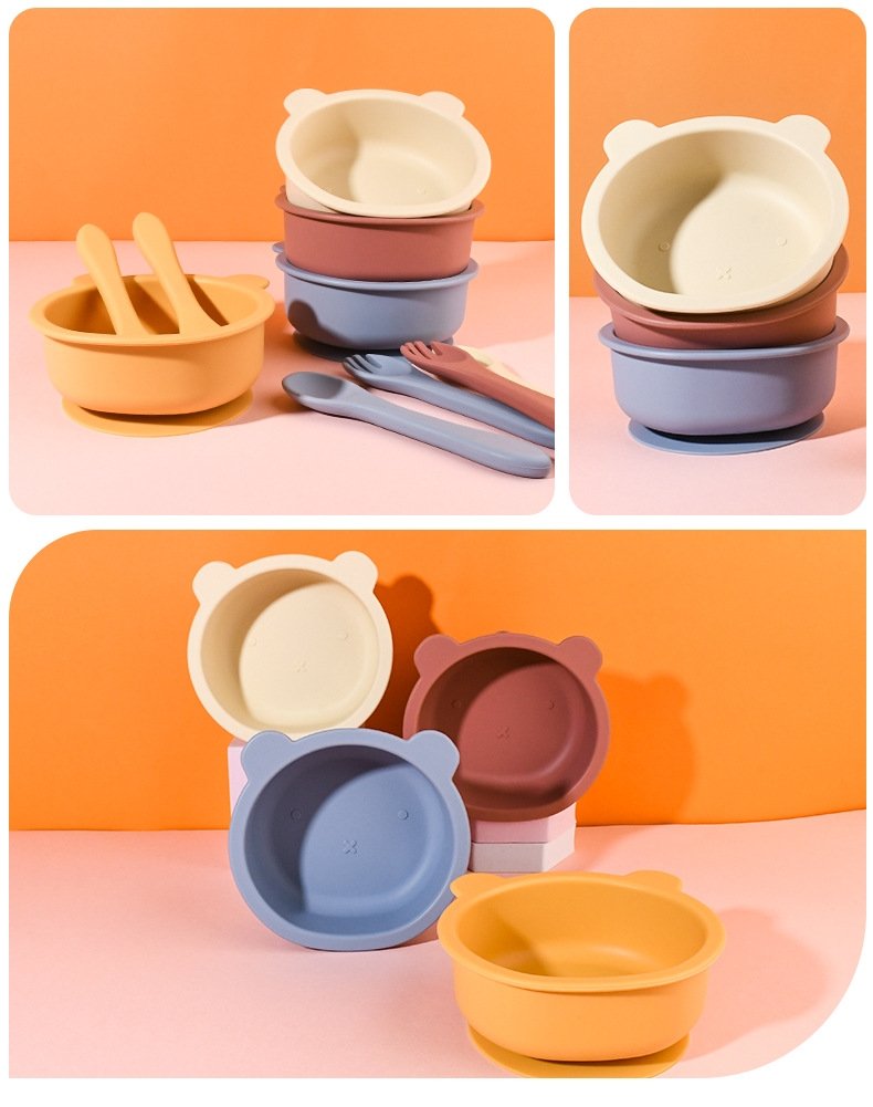 Детская силиконовая миска с присоской медведя оптом