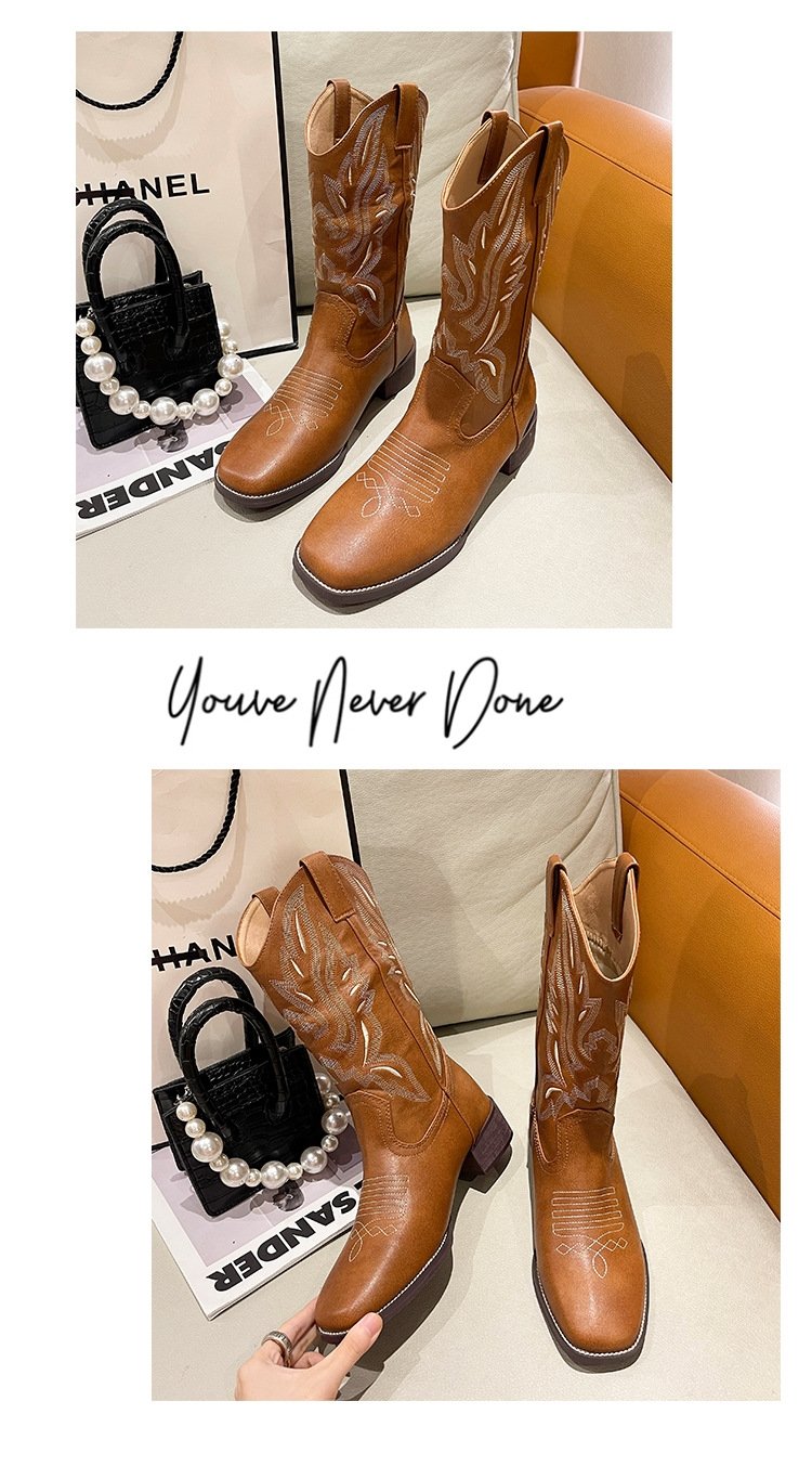 Женские сапоги рыцаря с вышивкой V-образного выреза 2024 весна-осень оптом