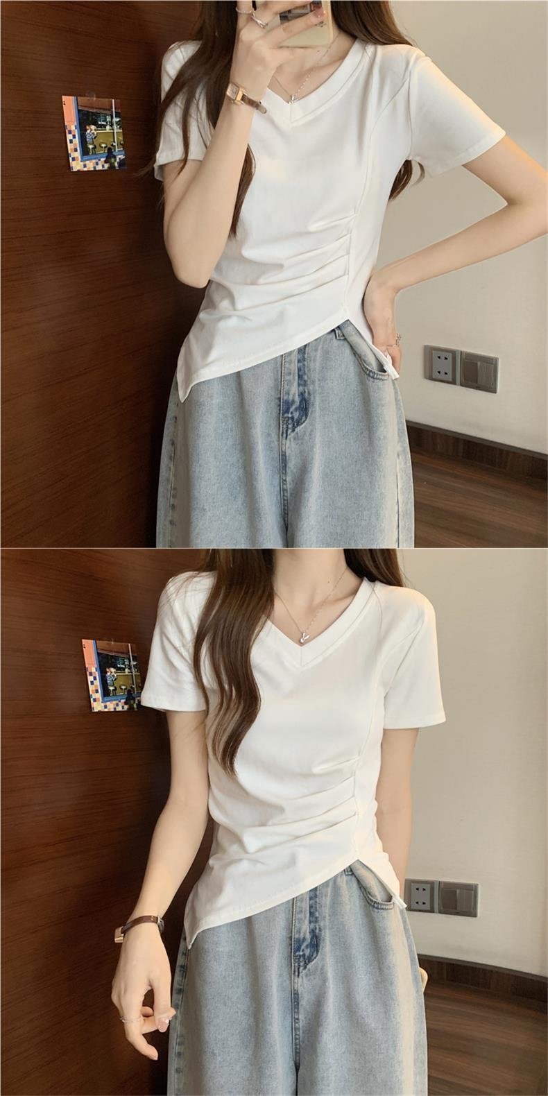 Футболка с коротким рукавом V-образным вырезом оптом