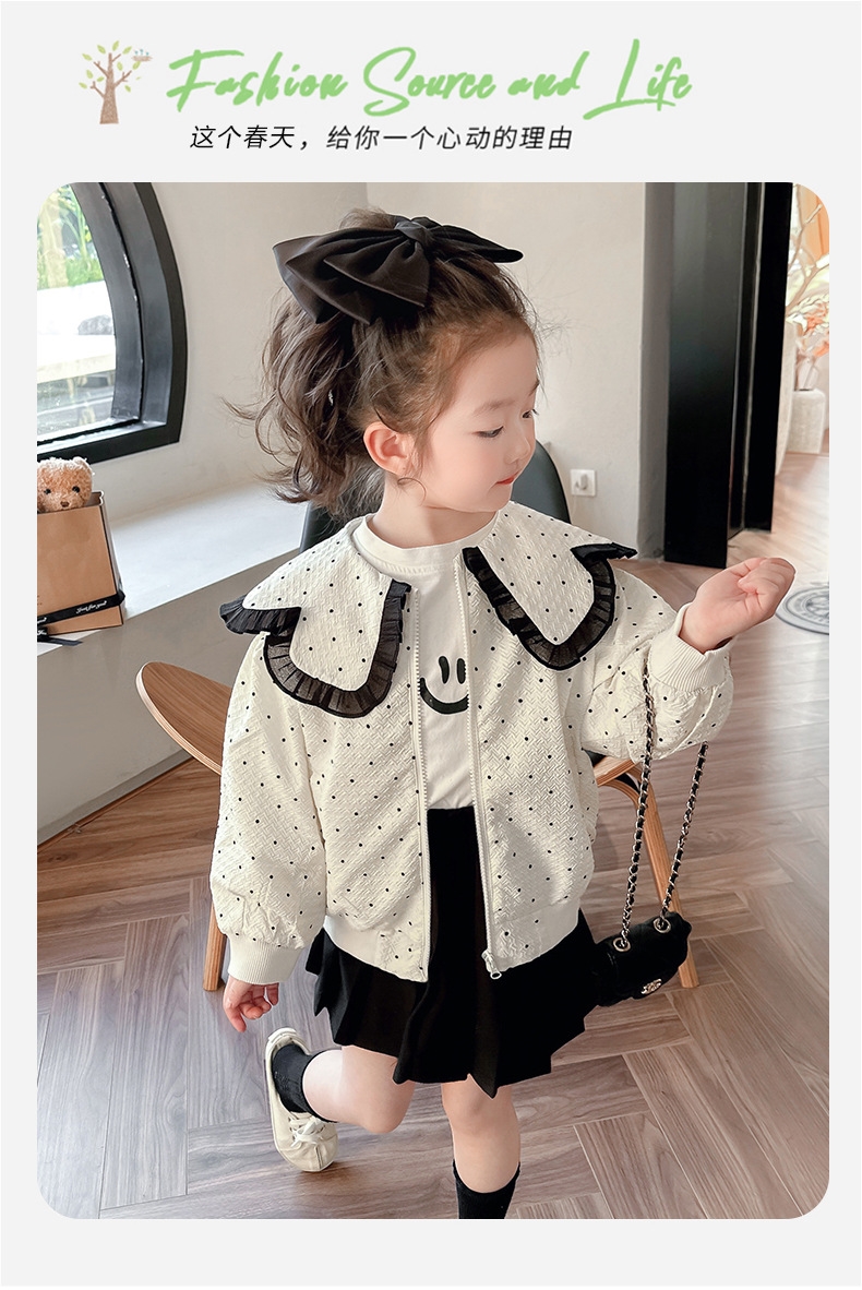 Детская куртка с воротником и узором в горошек оптом из Китая