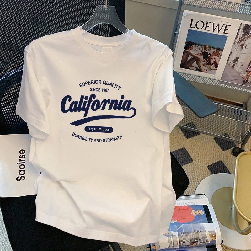 100% хлопок 220 г мультфильм принт круглый воротник короткий рукав футболка женская оптом