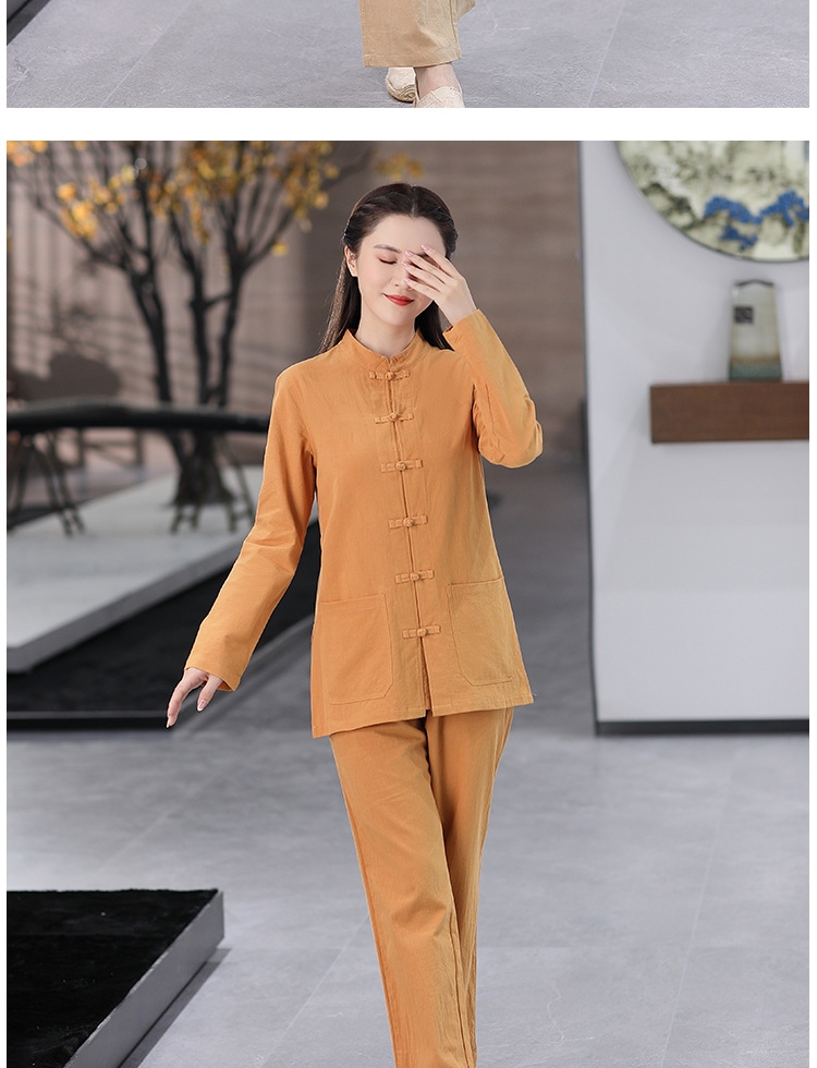 Комплект широких брюк из хлопково-ленной ткани в китайском стиле оптом из Китая