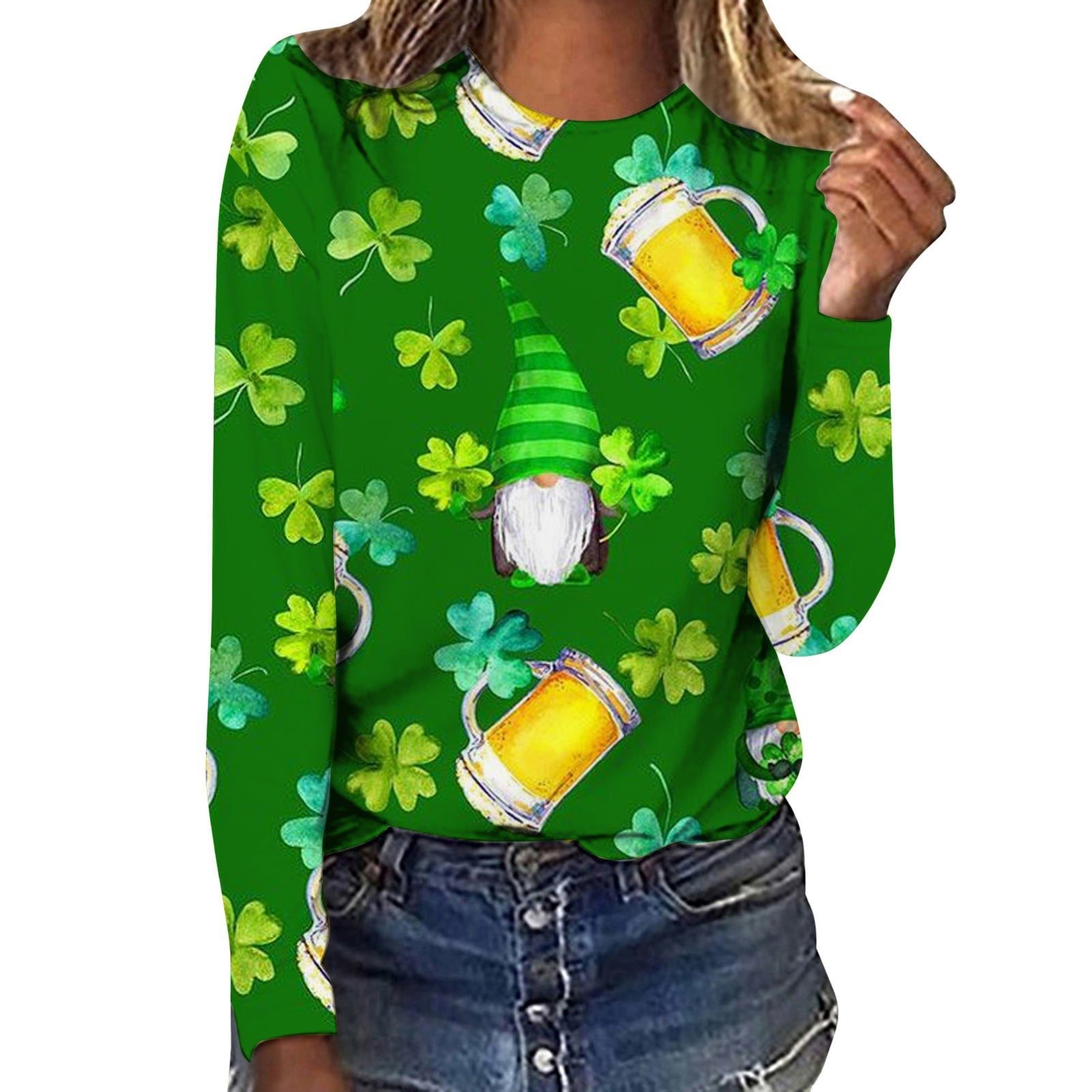 Женская футболка с длинным рукавом 3D-печать трехлистников оптом из Китая