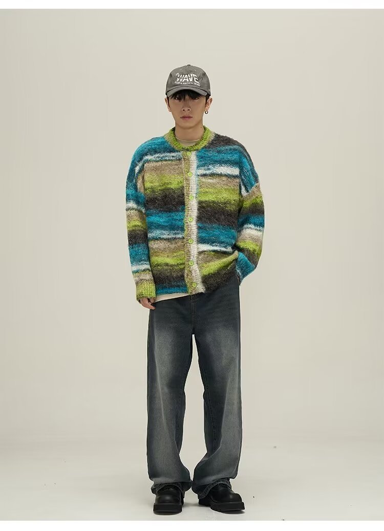 Ретро полосатый свитер с круглым вырезом оптом