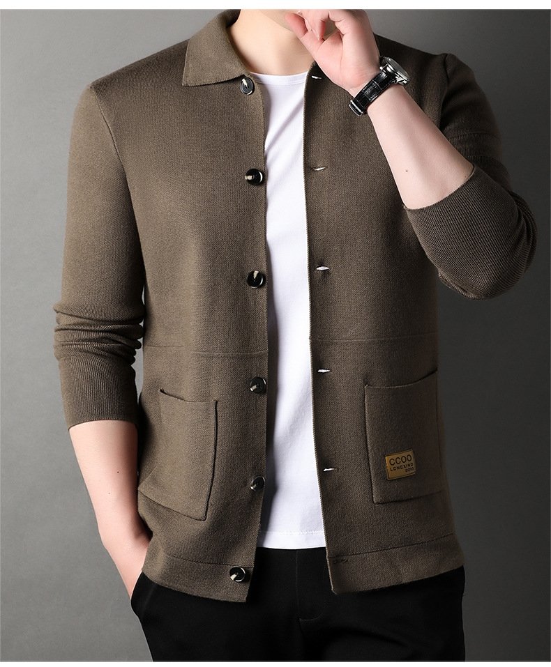 Мужская вязаная куртка с воротником оптом