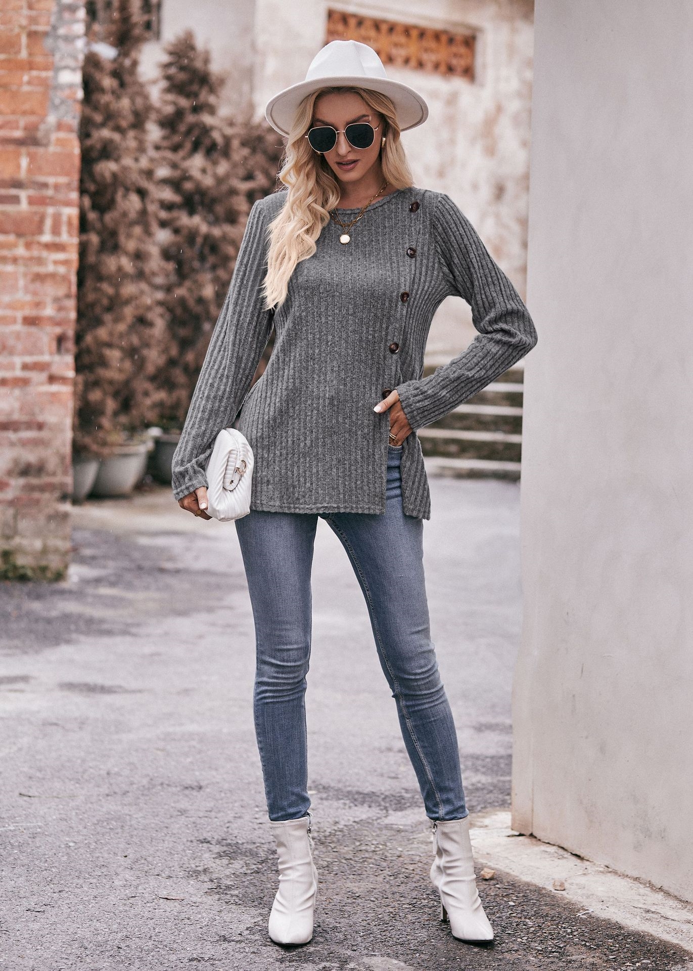 Женская футболка с круглым вырезом и пуговицами оптом из Китая