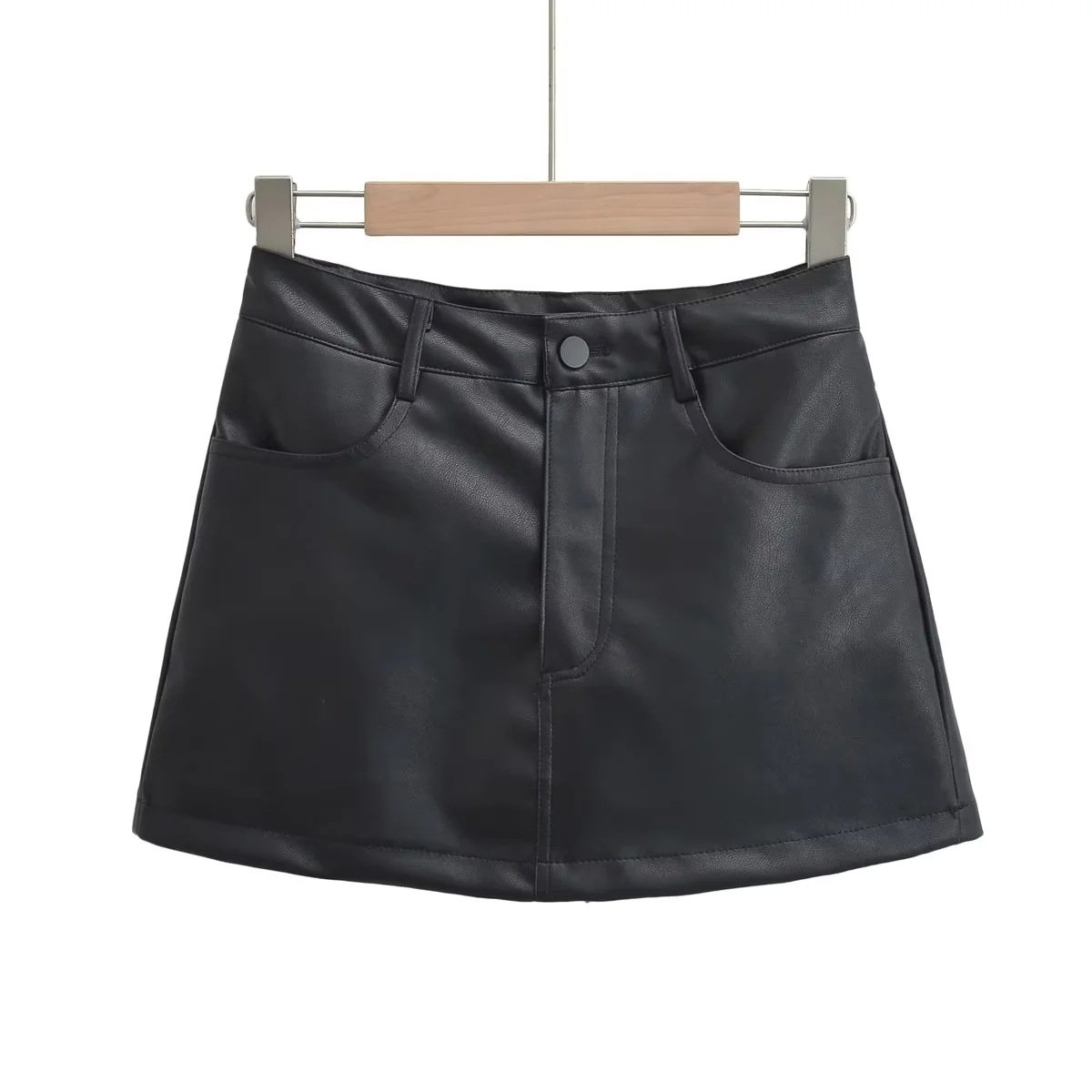 Женская юбка из PU-кожи 2023 нового дизайна высокой посадки оптом из Китая