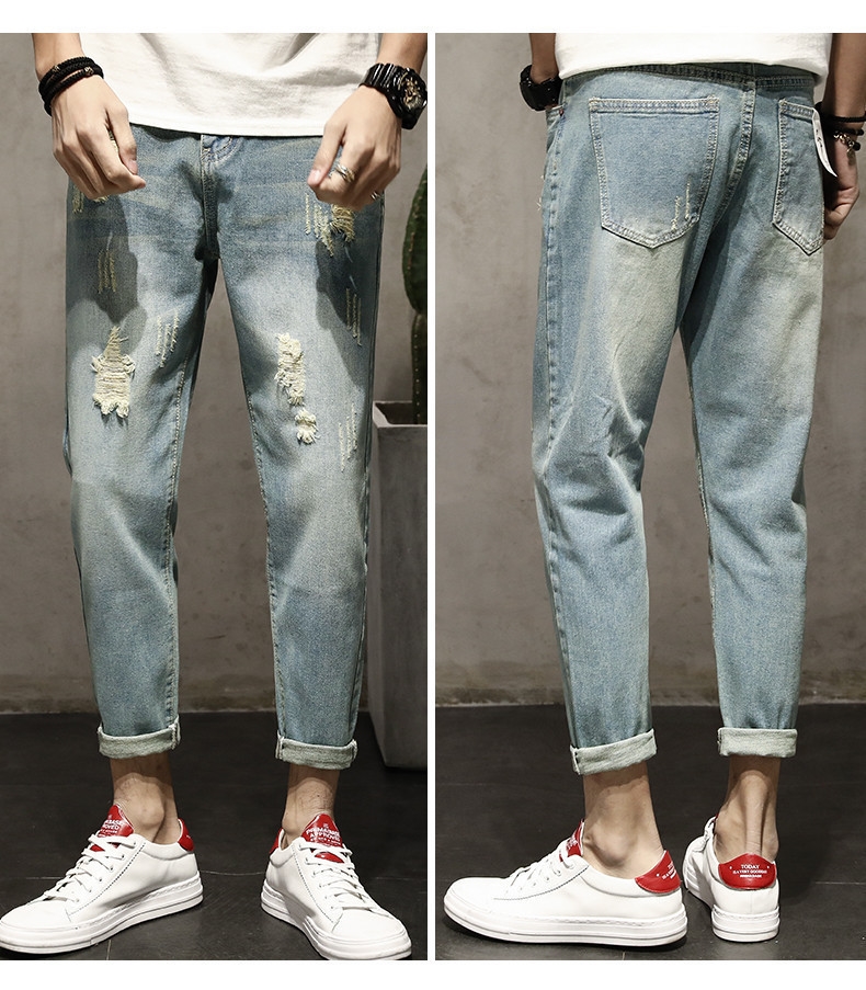 Летние джинсы с дырками и манжетами оптом из Китая