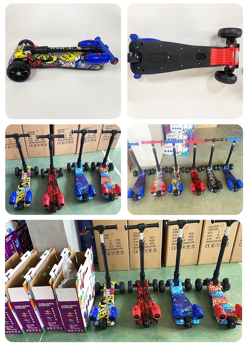 Детский трехколесный самокат с музыкой и светящимися колесами оптом