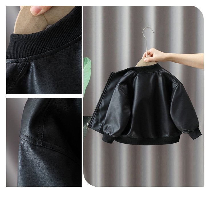 Детский куртка 2024 новинка мальчик черная кожаная куртка оптом из Китая