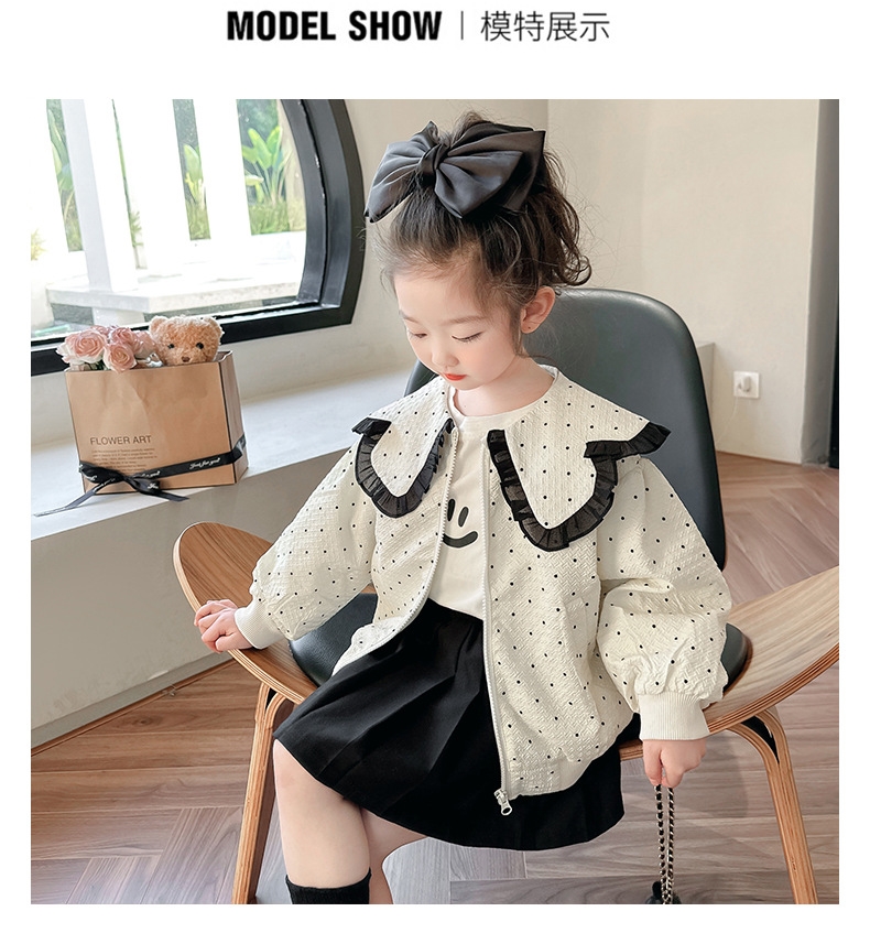 Детская куртка с воротником и узором в горошек оптом из Китая