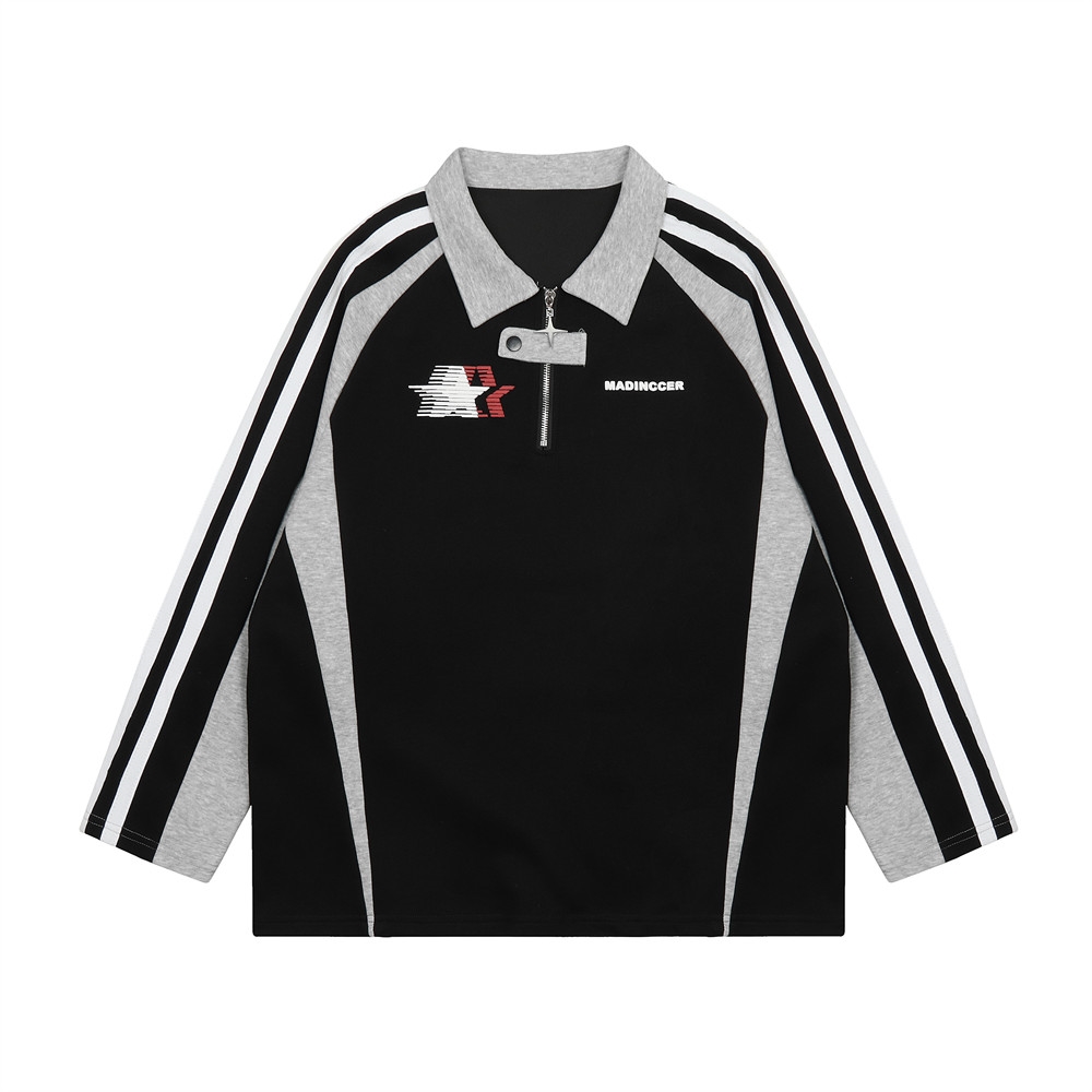 Мужская спортивная толстовка с воротником поло и контрастными вставками оптом из Китая