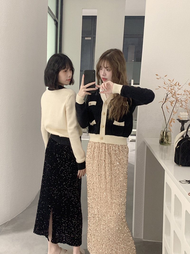 Высокая юбка с блестками из бархата оптом из Китая