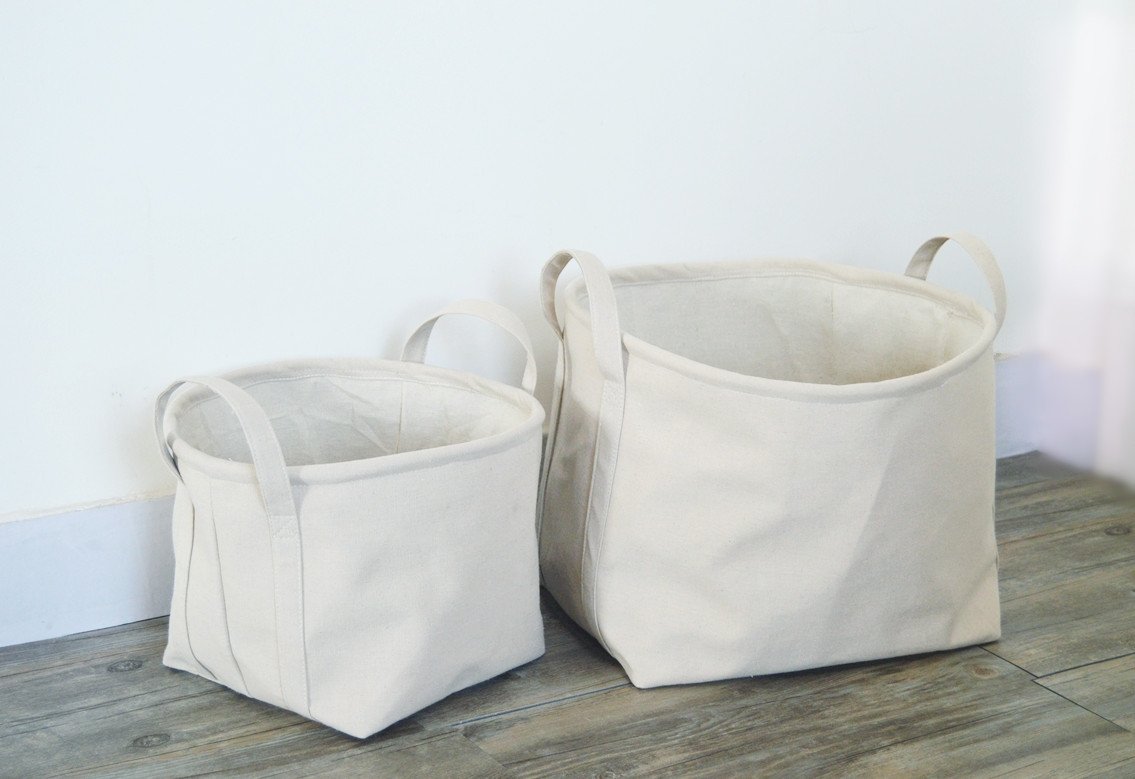 Желтая корзина для белья и вещей из хлопково-ленной ткани оптом