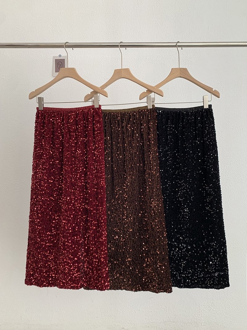Высокая юбка с блестками из бархата оптом из Китая