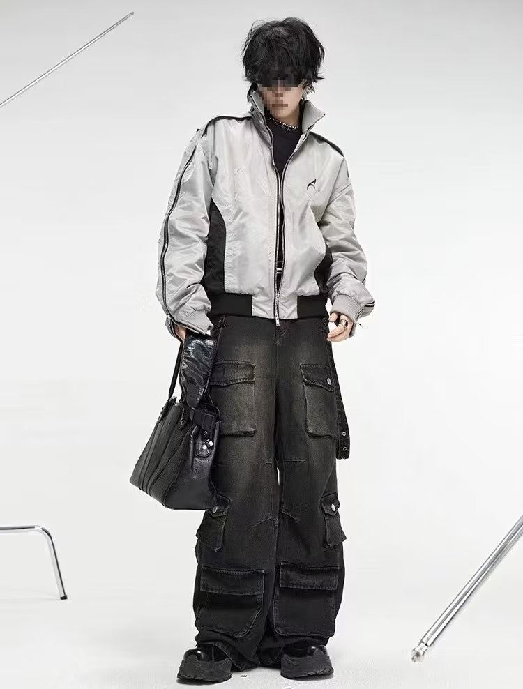 Мужские джинсы с широкими штанинами и множеством карманов оптом из Китая