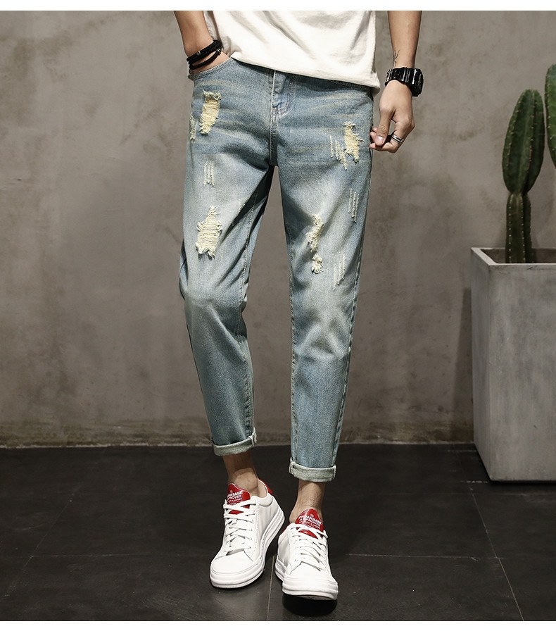 Летние джинсы с дырками и манжетами оптом из Китая