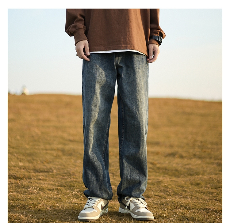 Джинсы мужские винтажные прямые длинные черного цвета оптом из Китая