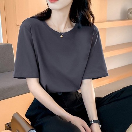 Женская футболка из чистого хлопка 2024 летняя новая модель изображение