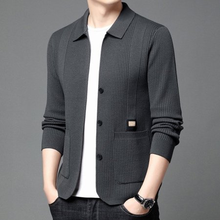 Мужская вязаная куртка с воротником фотография