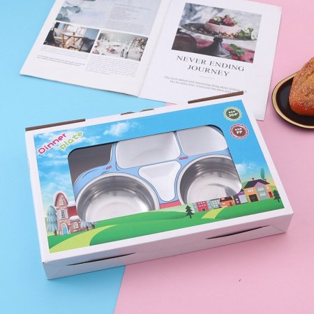 Детская тарелка из нержавеющей стали с разделением на секции фотография