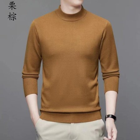 Мужской свитер высокий воротник 2024 осенне-зимняя новая однотонная длинный рукав овечья шерсть свитер фото