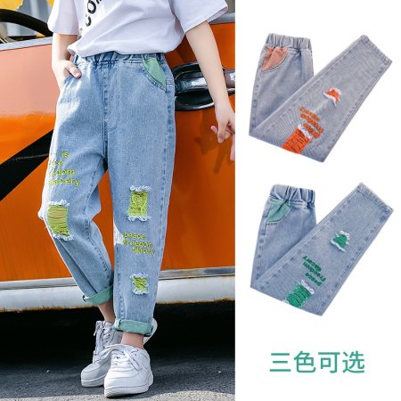 Летние джинсы для девочек с вышивкой и дырками фотография