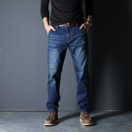 Мужские джинсы с высокой талией и прямыми штанинами фото