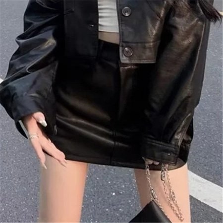 Женская юбка из PU-кожи 2023 нового дизайна высокой посадки фотография