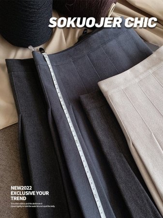 Женская юбка-плиссировка осенне-зимняя новинка из плотной шерсти с высокой посадкой, черного цвета, подчеркивающая стройность, большой размер A-силуэт фотография