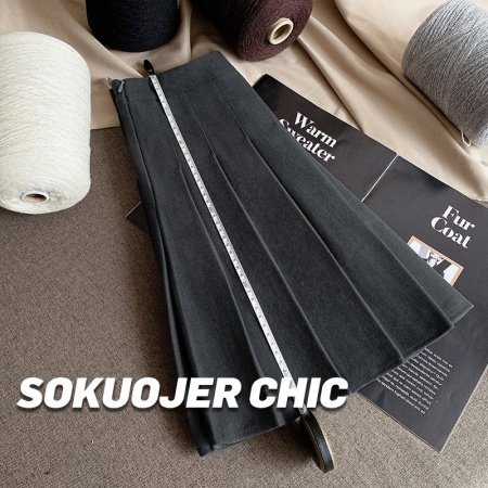 Женская юбка-плиссировка осенне-зимняя новинка из плотной шерсти с высокой посадкой, черного цвета, подчеркивающая стройность, большой размер A-силуэт фотография