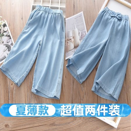 Летние джинсовые широкие штаны для девочек фотография