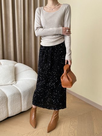 Стильная юбка с блестками и разрезом SN4908 фотография